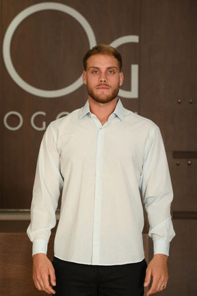 Camisa Masculina Ogochi Manga Longa Essencial Tradicional Fil A Fil Azul Céu