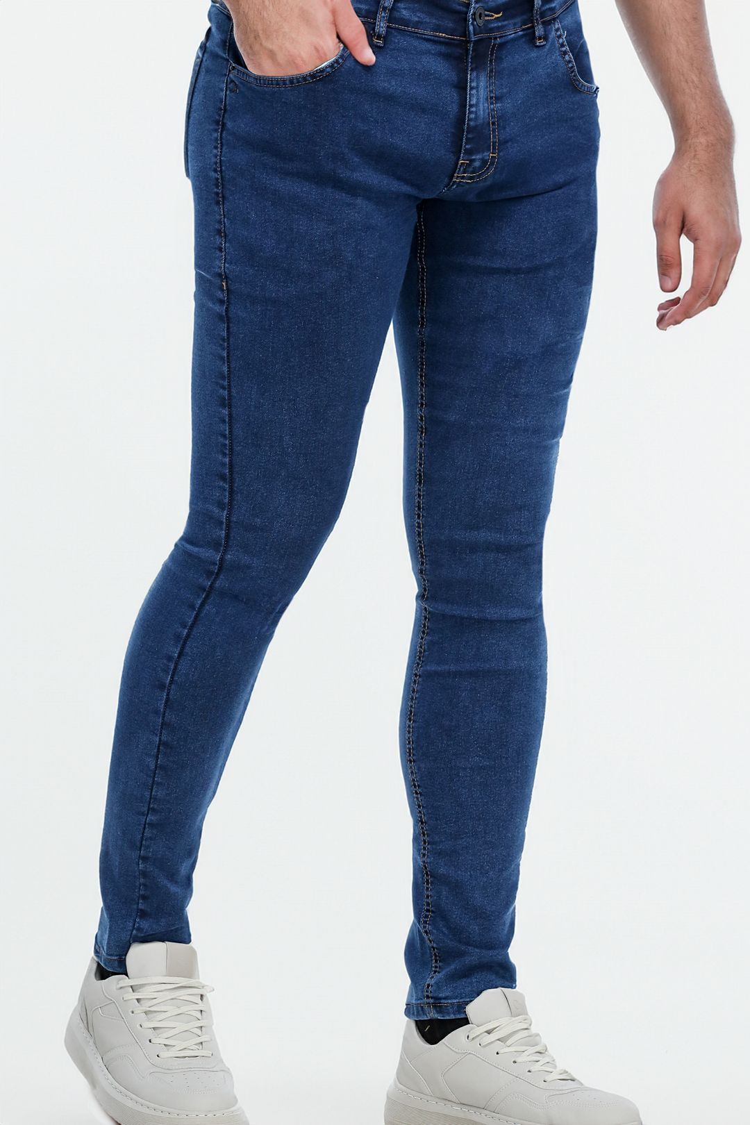 Calça Masculina Ogochi Jeans Skinny Básica Lavada Azul Médio