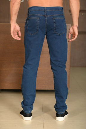 Calça Masculina Ogochi Jeans Slim Básica Lavada Azul Médio