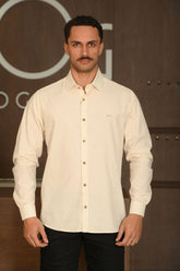 Camisa Manga Longa Slim Ogochi Casual Flame Efeito Linho Arroz