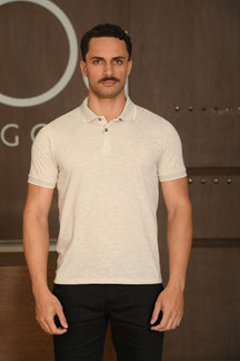 Polo Masculina Ogochi Manga Curta Concept Slim Cinza Mescla