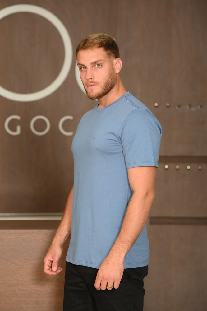 Camiseta Masculina Ogochi Manga Curta Essencial Slim Meia Malha Azul Marinho