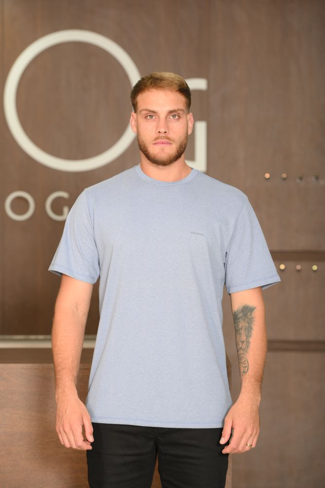 Camiseta Masculina Ogochi Manga Curta Casual Slim Malha Mescla Grafite
