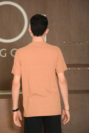 Camiseta Masculina Ogochi Manga Curta Casual Slim Malha Mescla Ocre