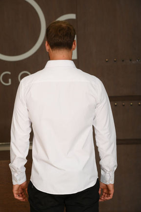 Camisa Masculina Ogochi Manga Longa Slim Maquinetada Branca