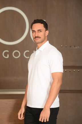 Polo Masculina Ogochi Manga Curta Essencial Slim Branca