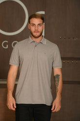 Polo Masculina Ogochi Manga Curta Concept Slim Piquet Mescla Musgo Claro