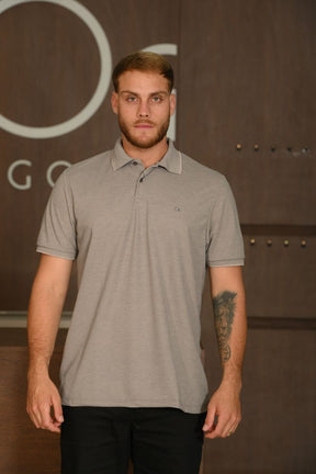 Polo Masculina Ogochi Manga Curta Concept Slim Piquet Mescla Musgo Claro