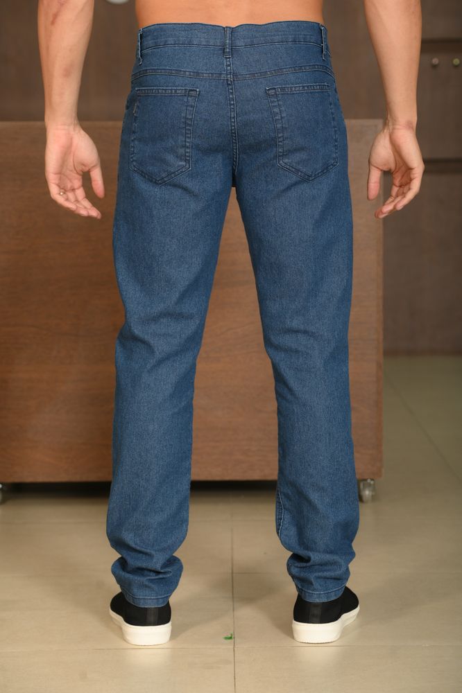 Calça Masculina Ogochi Jeans Slim Básica Lavada Azul Médio