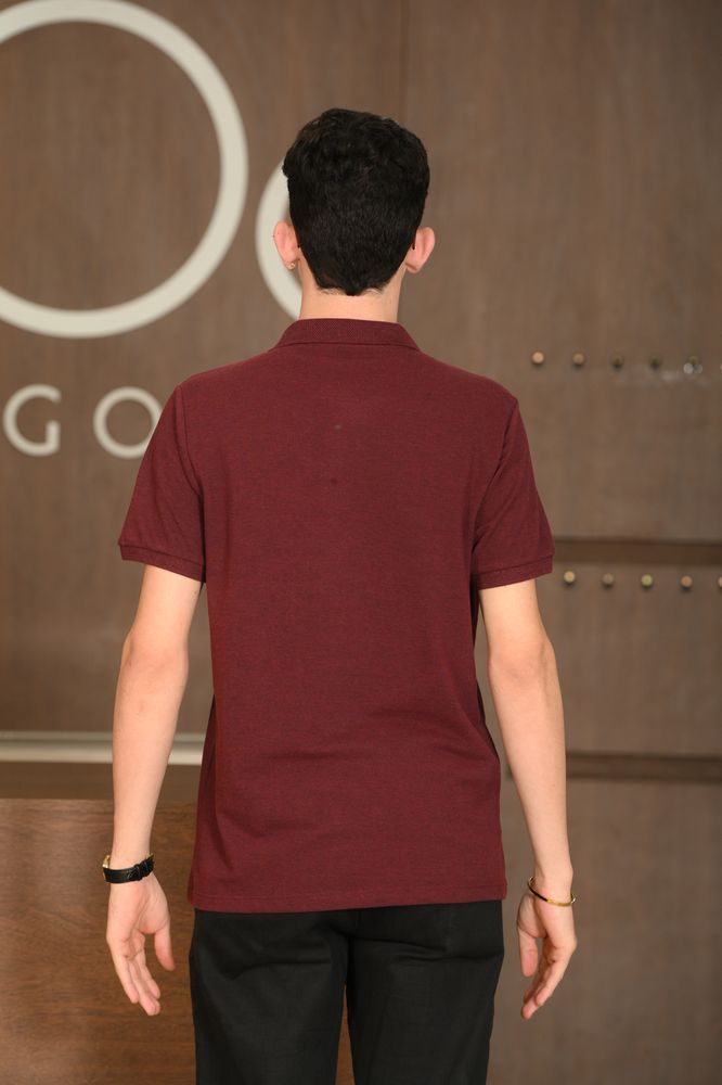 Polo Masculina Ogochi Manga Curta Essencial Slim Piquet Duplo Mescla Escuro Vermelho