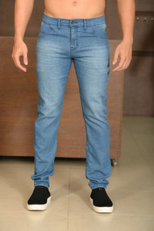 Calça Masculina Ogochi Jeans Slim Básica Lavada Azul Médio