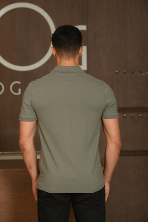Polo Masculina Ogochi Manga Curta Essencial Slim Verde Musgo