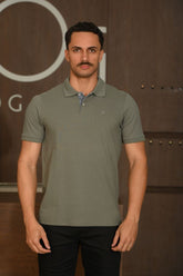 Polo Masculina Ogochi Manga Curta Essencial Slim Verde Musgo