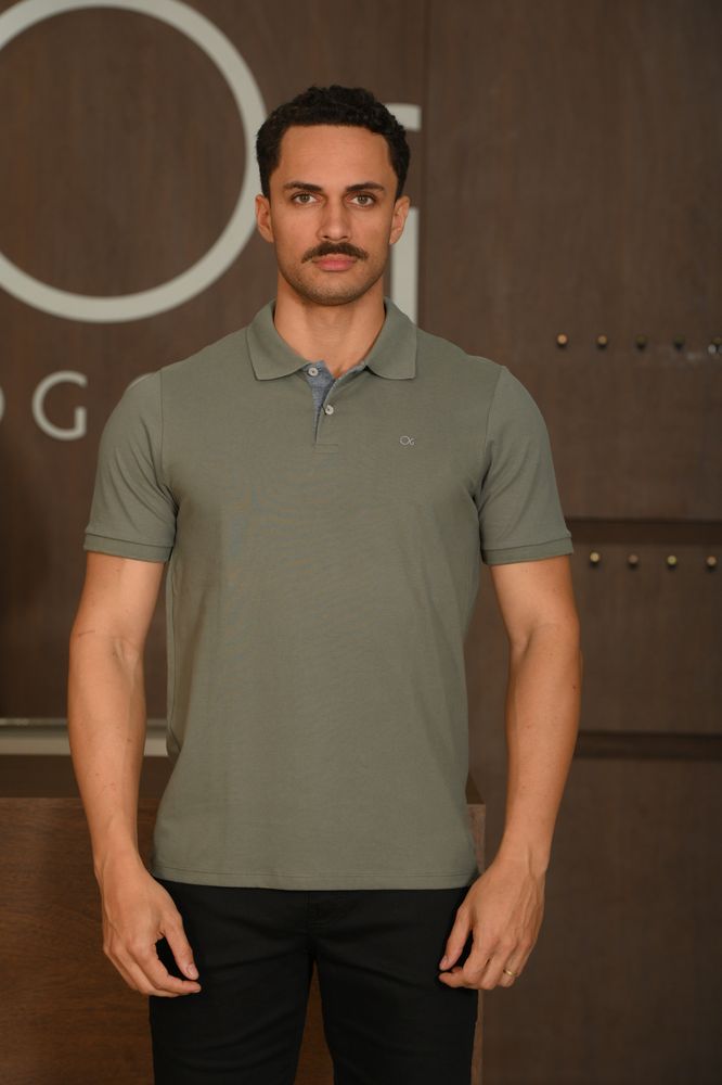 Polo Masculina Ogochi Manga Curta Essencial Slim Verde Musgo