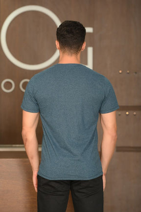 Camiseta Masculina Ogochi Manga Curta Casual Slim Mescla Escura Azul Marinho