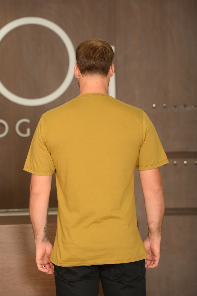 Camiseta Masculina Ogochi Manga Curta Essencial Slim Meia Malha 100% Algodão Mostarda