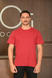 Camiseta Masculina Ogochi Manga Curta Essencial Slim Meia Malha Vermelha