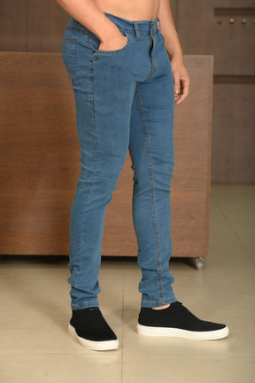 Calça Masculina Ogochi Jeans Skinny Básica Lavada Azul Médio