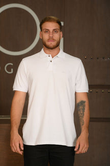 Polo Masculina Ogochi Manga Curta Essencial Slim Piquet Branca