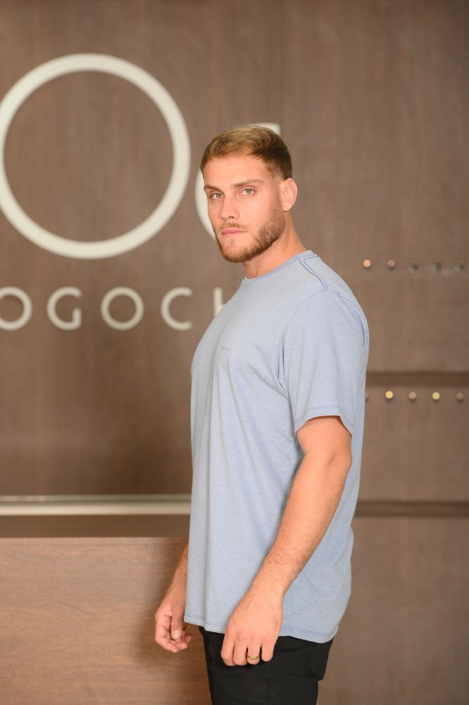 Camiseta Masculina Ogochi Manga Curta Casual Slim Malha Mescla Grafite