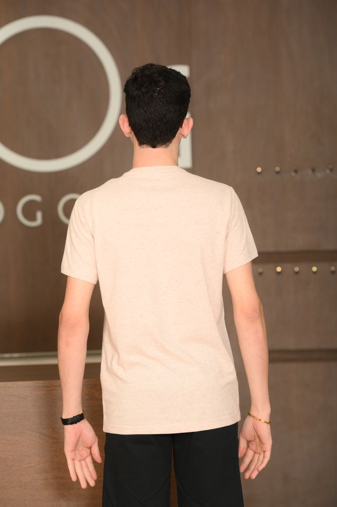 Camiseta Masculina Ogochi Manga Curta Casual Slim Mescla Visual Linho Rosa