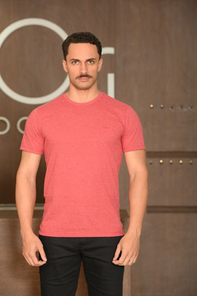 Camiseta Masculina Ogochi Manga Curta Casual Slim Malha Mescla Vermelha