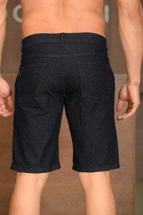 Bermuda Masculina Ogochi Jeans Essencial Bolso Faca Lavada Azul Escuro