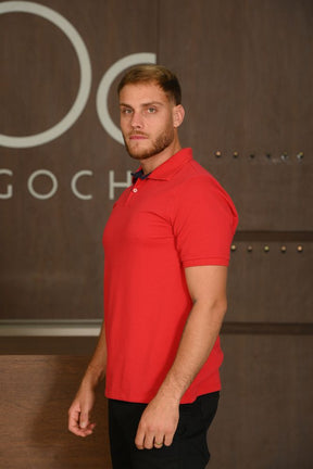 Polo Masculina Ogochi Manga Curta Slim Vermelha
