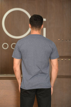 Camiseta Masculina Ogochi Manga Curta Casual Slim Malha Mescla Azul Marinho