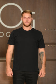 Camiseta Masculina Ogochi Manga Curta Slim Premium Meia Malha Preta