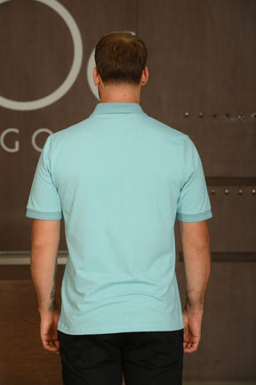 Polo Masculina Ogochi Manga Curta Casual Slim Piquet Azul Bebê