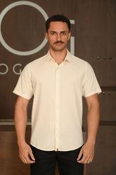 Camisa Masculina Ogochi Slim Casual Flame Bege