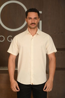 Camisa Masculina Ogochi Slim Casual Flame Bege