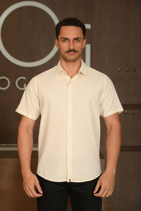 Camisa Masculina Ogochi Slim Casual Flame Bege