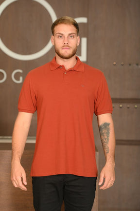 Polo Masculina Ogochi Manga Curta Slim Essencial Piquet Duplo Bordô