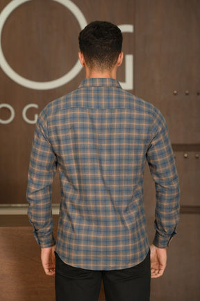 Camisa Masculina Ogochi Manga Longa Casual Slim Flanela Xadrez Castor