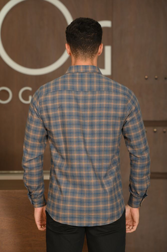 Camisa Masculina Ogochi Manga Longa Casual Slim Flanela Xadrez Castor