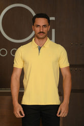 Polo Masculina Ogochi Manga Curta Slim Essencial Amarelo Ipê