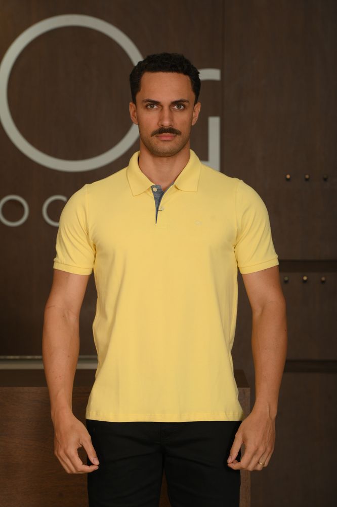 Polo Masculina Ogochi Manga Curta Slim Essencial Amarelo Ipê