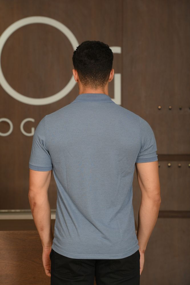 Polo Masculina Ogochi Manga Curta Concept Slim Piquet Mescla Azul Médio
