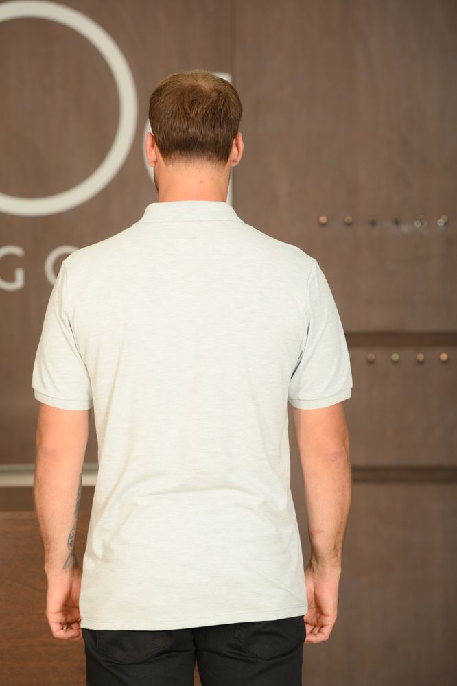 Polo Masculina Ogochi Manga Curta Essencial Slim Piquet Duplo Mescla Cinza Claro