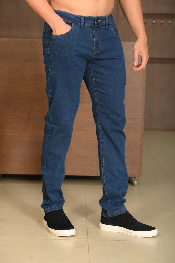 Calça Masculina Ogochi Jeans Slim Básica Lavada Azul Médio