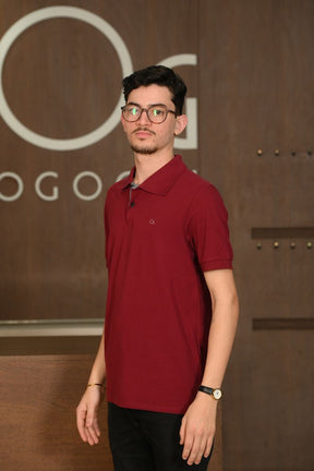 Polo Masculina Ogochi Manga Curta Essencial Slim Vinho Cabernet