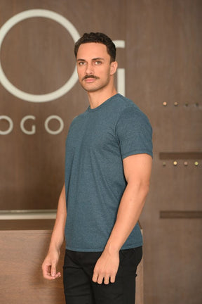 Camiseta Masculina Ogochi Manga Curta Casual Slim Mescla Escura Azul Marinho