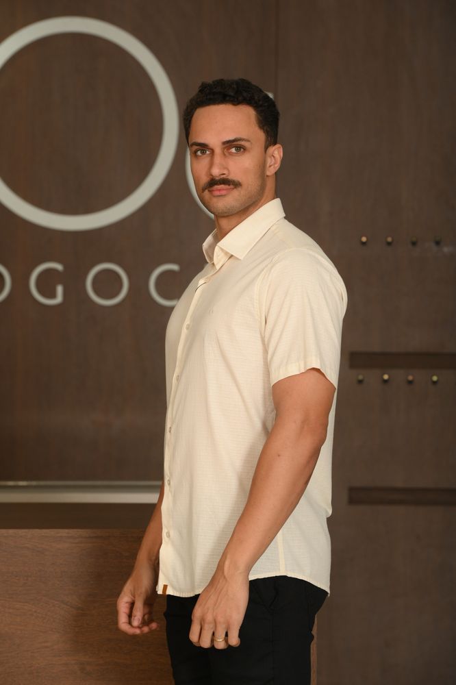 Camisa Masculina Ogochi Slim Casual Flame Bege