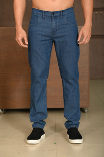 Calça Masculina Ogochi Jeans Slim Básica Lavada Azul Médio