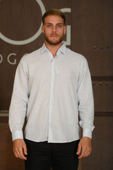 Camisa Masculina Ogochi Manga Longa Casual Tradicional Azul