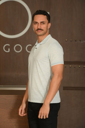 Polo Masculina Ogochi Manga Curta Concept Slim Cinza Claro