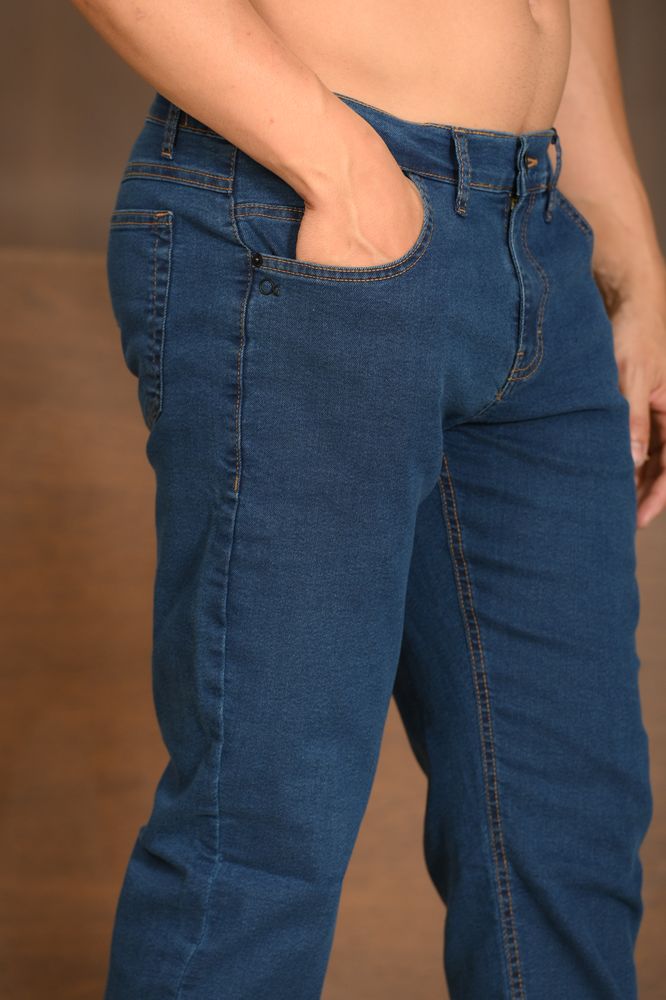 Calça Masculina Ogochi Jeans Slim Básica Lavada Azul Médio