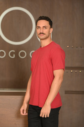 Camiseta Masculina Ogochi Manga Curta Essencial Slim Meia Malha Vermelha